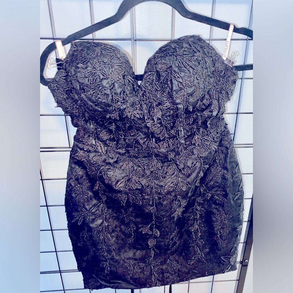 Lavetir mini black strapless lace corset dress NWT